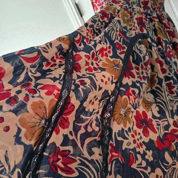 ✨️Free People Printed Maxi Dress Floral Smocked Boho XS Oversized Resort Wear - Picture 10 of 15